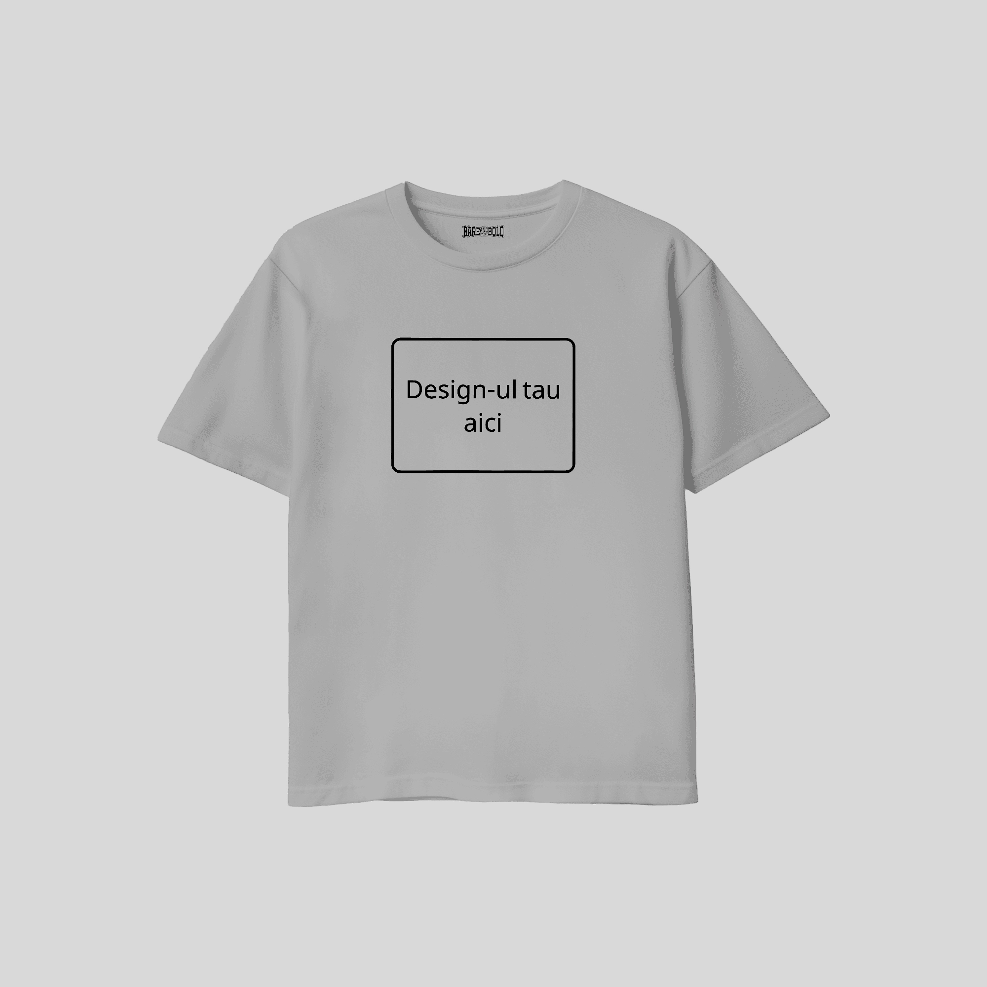 tricou gri cu loc de personalizare pe un fundal alb